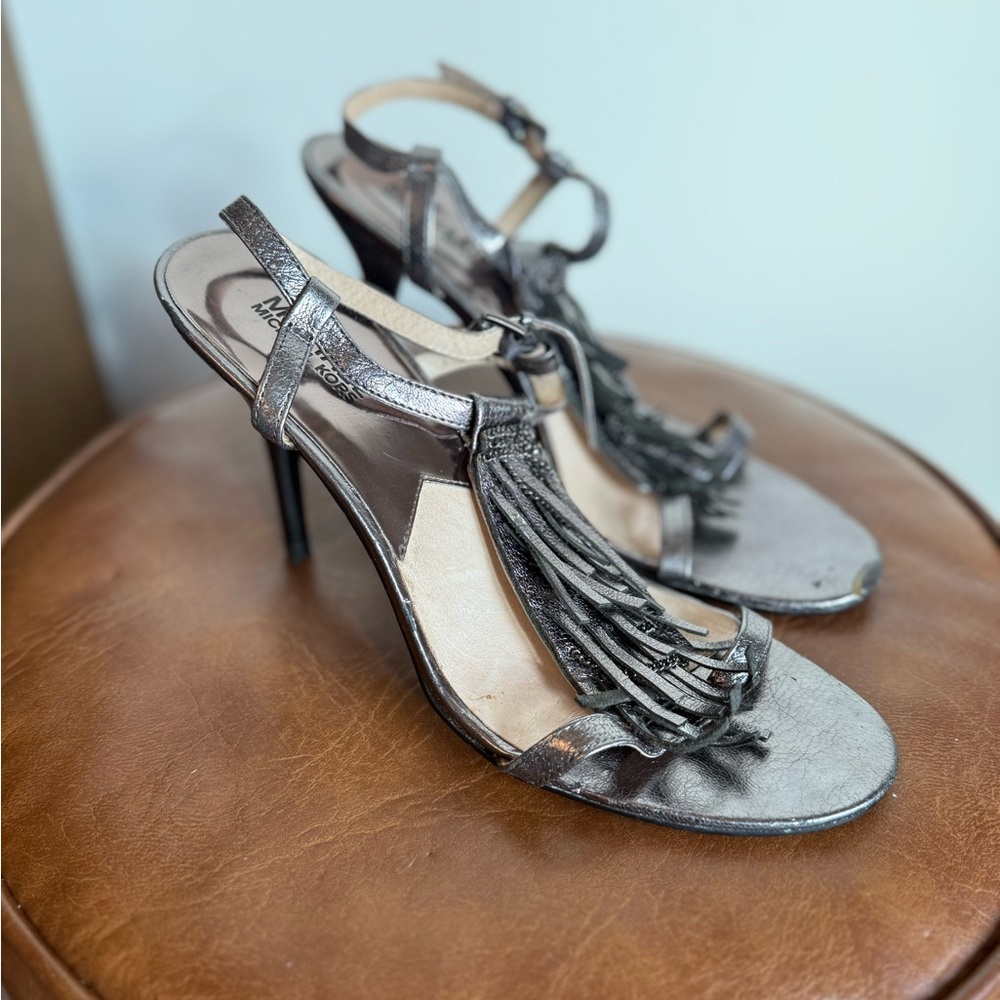 Michael kors Silver metallic Fringe Sandals